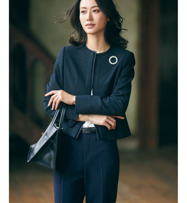 【ニジュウサンク/23区】 【セットアップ対応】シャインツイードストレッチ ノーカラー ジャケット