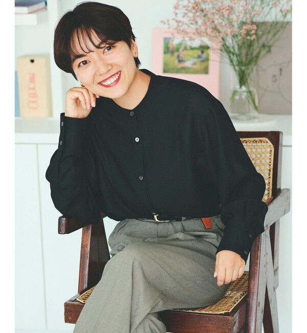 【ニジュウサンク/23区】 【Oggi10月号掲載/洗える】ウールシアービエラ バンドカラー シャツ