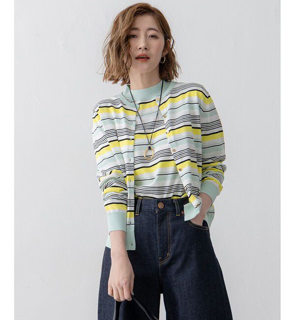 ファッションメンズなら|【ニジュウサンク/23区】 【洗える】プレミアムビオコットン マルチボーダー カーディガン