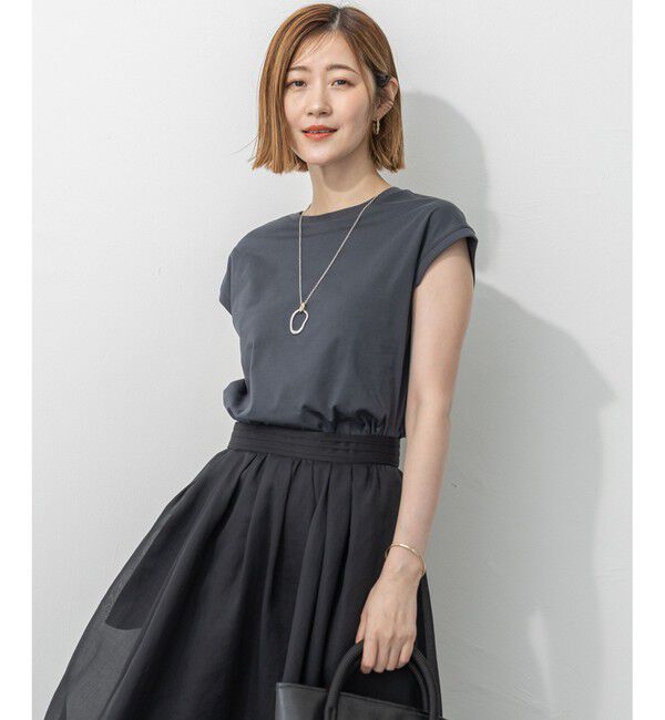 【ニジュウサンク/23区】 【洗える】コンパクトヤーン フレンチスリーブ Tシャツ