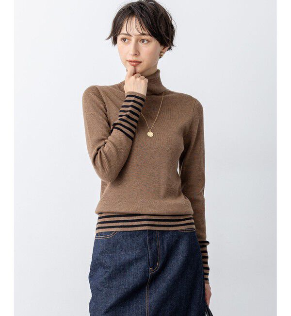 【ニジュウサンク/23区】 【見上愛さん着用/VERY掲載/洗える】ウーステッドウール リブタートル ボーダー ニット