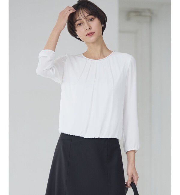 【ニジュウサンク/23区】 【洗える】シルキーデシン ボールチェーン バルーン ブラウス