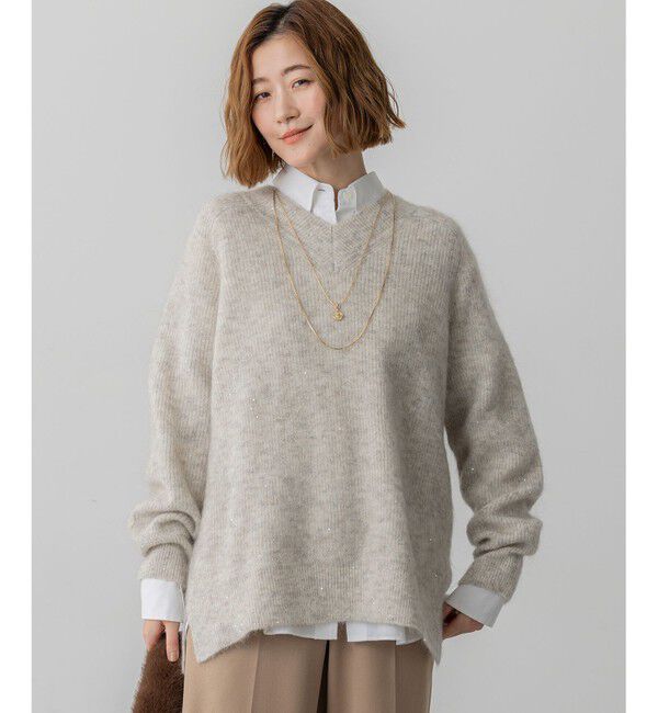 【ニジュウサンク/23区】 モヘヤミックススパングル Vネック ニット