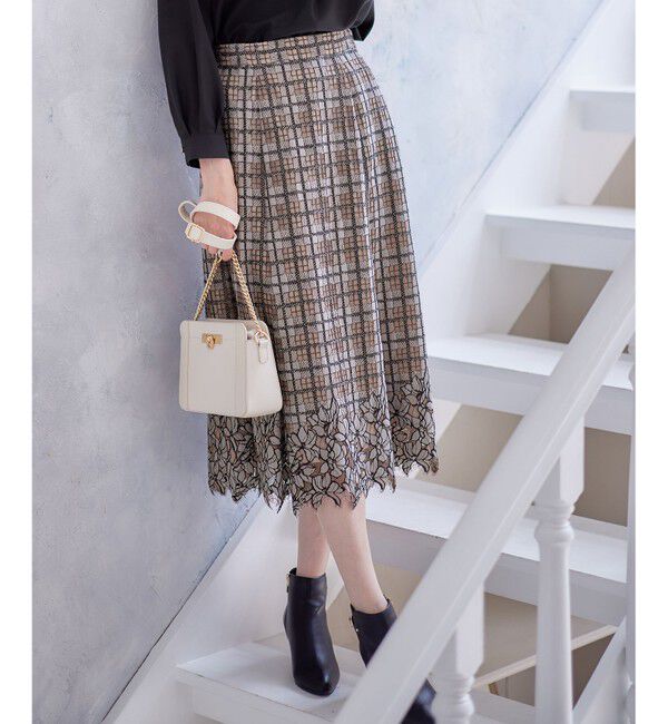 【エニィスィス/ANY SIS】 【洗える】フラワーレースチェックパネル スカート
