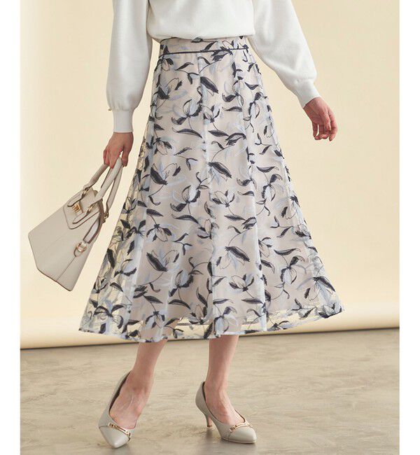 【エニィスィス/ANY SIS】 【洗える】バイカラーエンブロイダリー スカート