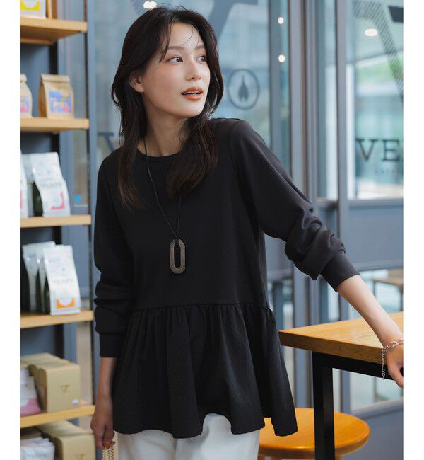 【エニィスィス/ANY SIS】 スムースコンビペプラム カットソー