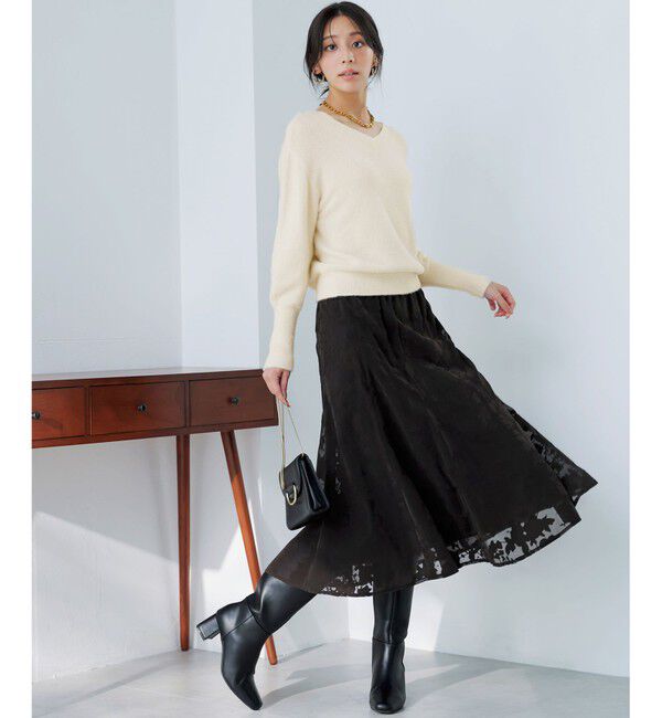 【エニィスィス/ANY SIS】 【2SET】フェザー ニット × フロッキー スカート