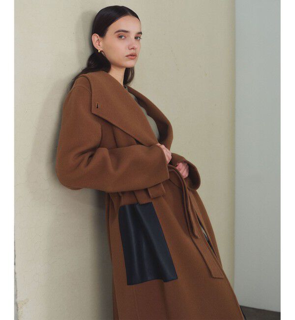 【ベイジ，/BEIGE,】 LEMOORE / ウールリバーフェイクレザーポケット付きコート