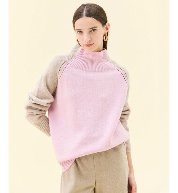 【ベイジ，/BEIGE,】 RULE / ウールカシミヤバイカラーハイネックニット