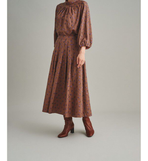 【グレースコンチネンタル/GRACE CONTINENTAL】 チェックフラワータックスカート