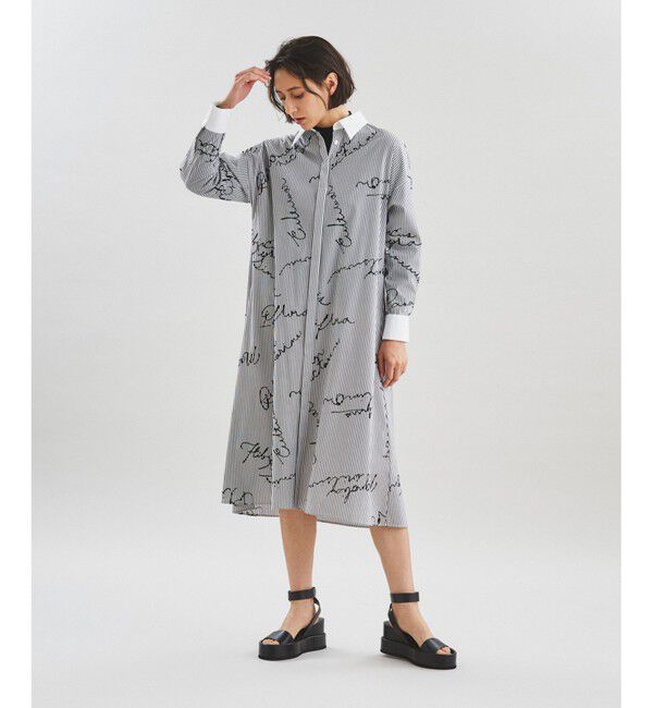 【グレースコンチネンタル/GRACE CONTINENTAL】 フロッキーストライプシャツワンピース