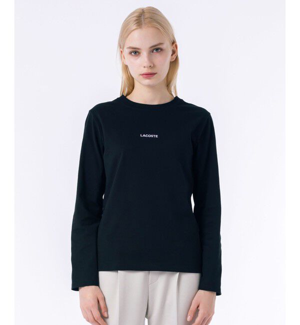 【ブラック】ハイストレッチ 鹿の子 ラップフロント クロップド丈半袖ポロシャツ LACOSTE｜ハイストレッチ 鹿の子 ラップフロント クロップド丈半袖
