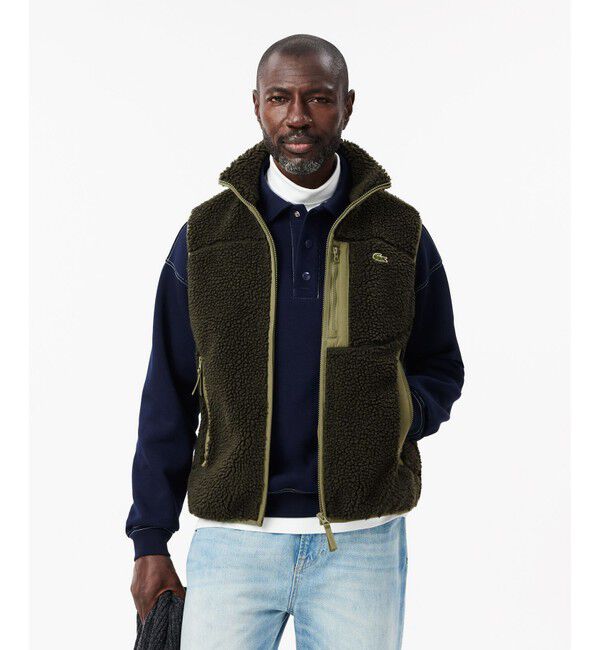 【ラコステ/LACOSTE】 スタンドカラー パイピング シェルパフリースベスト