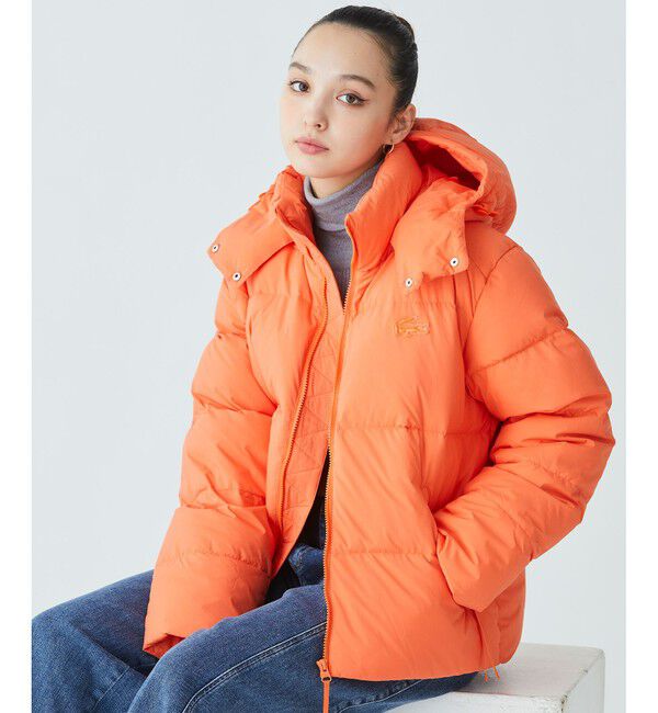 モテ系メンズファッション|【ラコステ/LACOSTE】 ウィメンズ ボリュームハイネック ナイロンショート ダックダウンジャケット / フード取り外し可