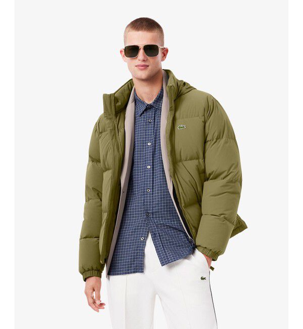 【ラコステ/LACOSTE】 撥水 防風 テクニカルファブリック ボリュームダウンフーデッドジャケット