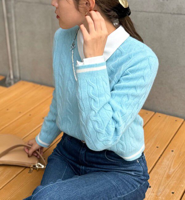 【ノーリーズ/NOLLEY'S】 ホールガーメントケーブル柄配色カーディガン