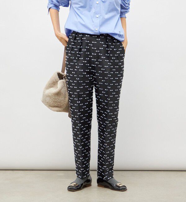 【ノーリーズ/NOLLEY'S】 《セットアップ対応》ウォッシャブルリボンジャガードタックテーパードパンツ