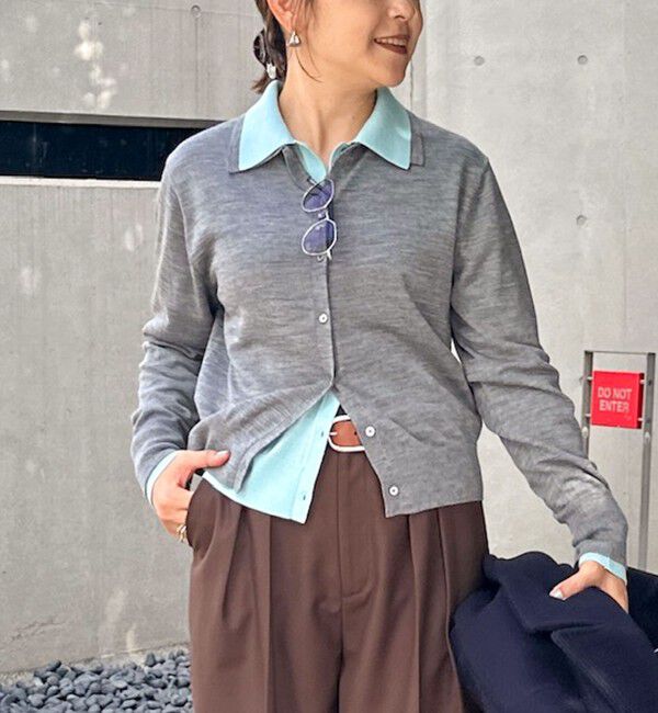 【ノーリーズ/NOLLEY'S】 《手洗い可能》16Gマレー襟付きカーディガン