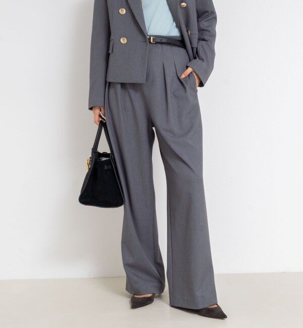 【ノーリーズ/NOLLEY'S】 《セットアップ対応》ウォッシャブルウール混ツイルハイウエストワイドパンツ