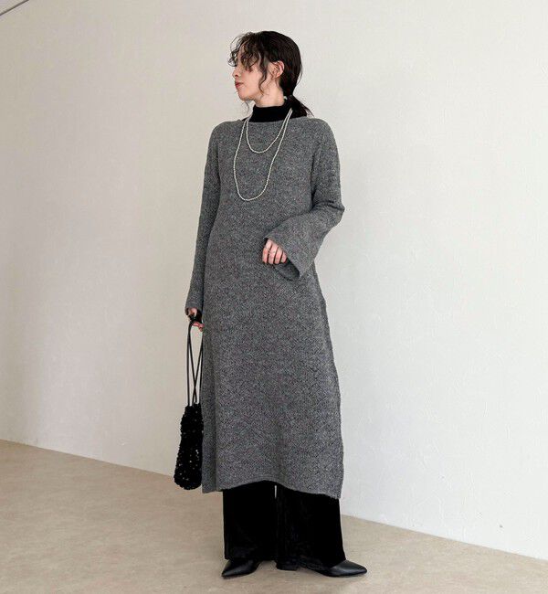 【フレディアンドグロスター/FREDY&GLOSTER】 モヘヤ混透かし柄ベルスリーブワンピース