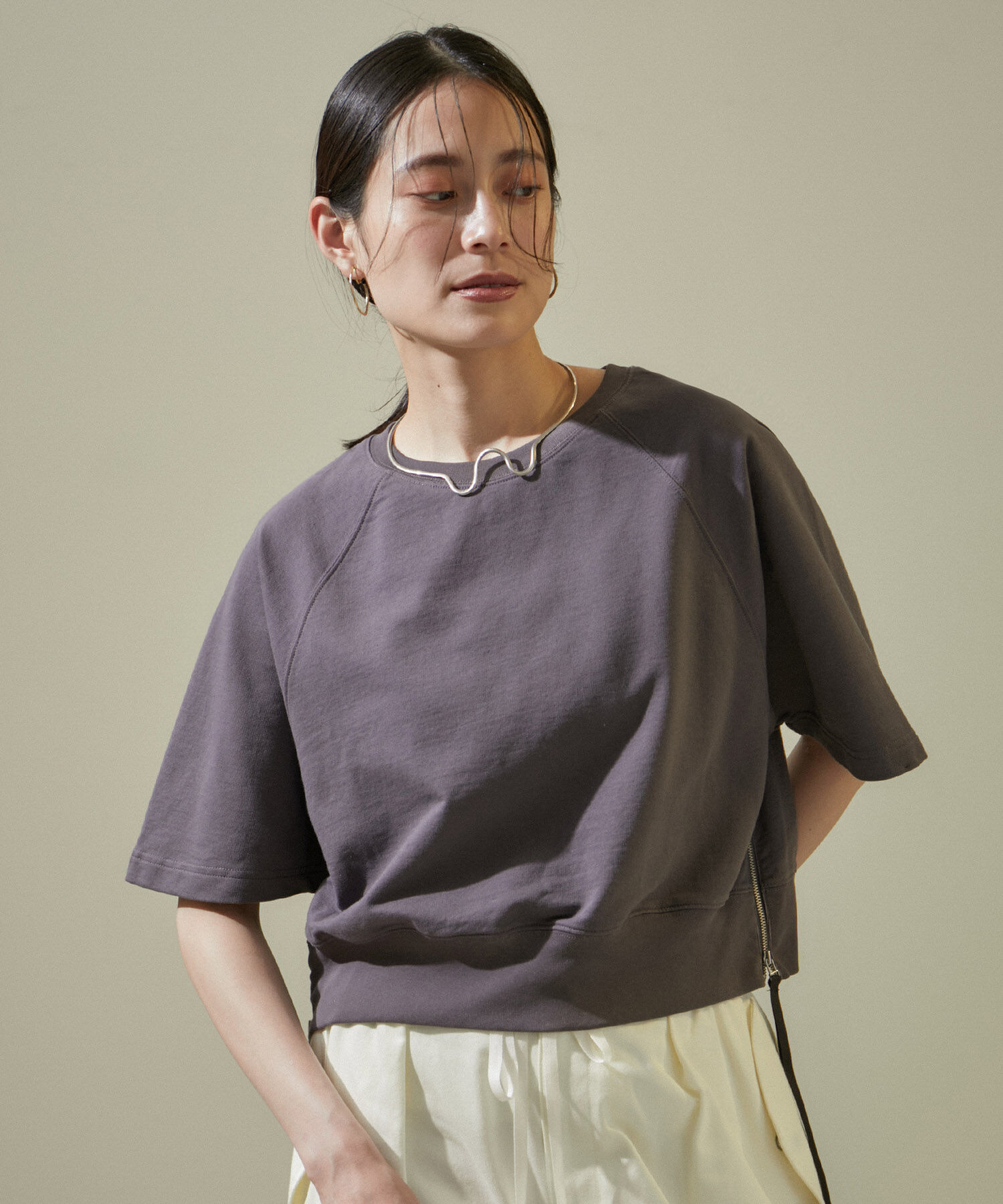 モテ系ファッションメンズ|【サロン アダム エ ロペ/SALON adam et rope’】 【WEB限定】サイドジップハーフスリーブスウェットTシャツ