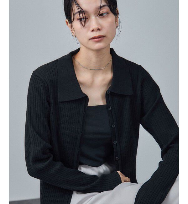 【サロン　アダム　エ　ロペ/SALON adam et rope’】 【WEB限定】ウォッシャブルウールリブポロニットカーディガン