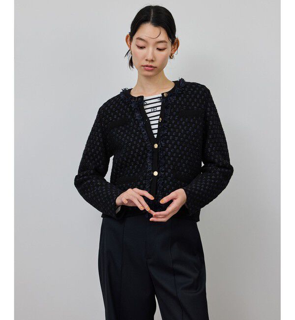 【ロペ/ROPE’】 ニットフリンジジャケット