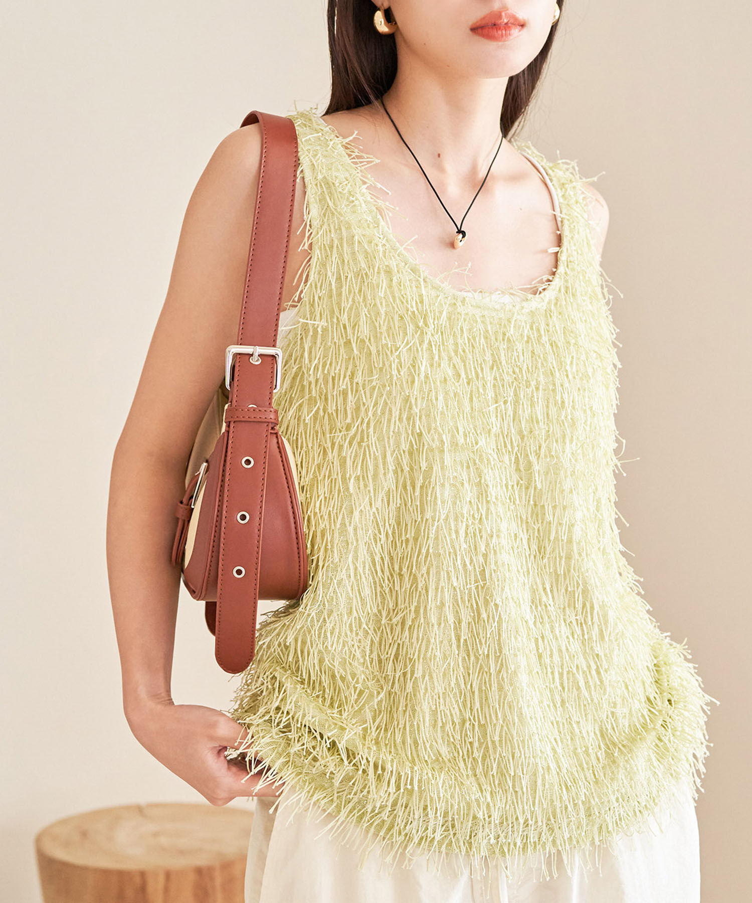 【ビス/VIS】 【前後2WAY】ラメフリンジジャガードノースリーブトップス