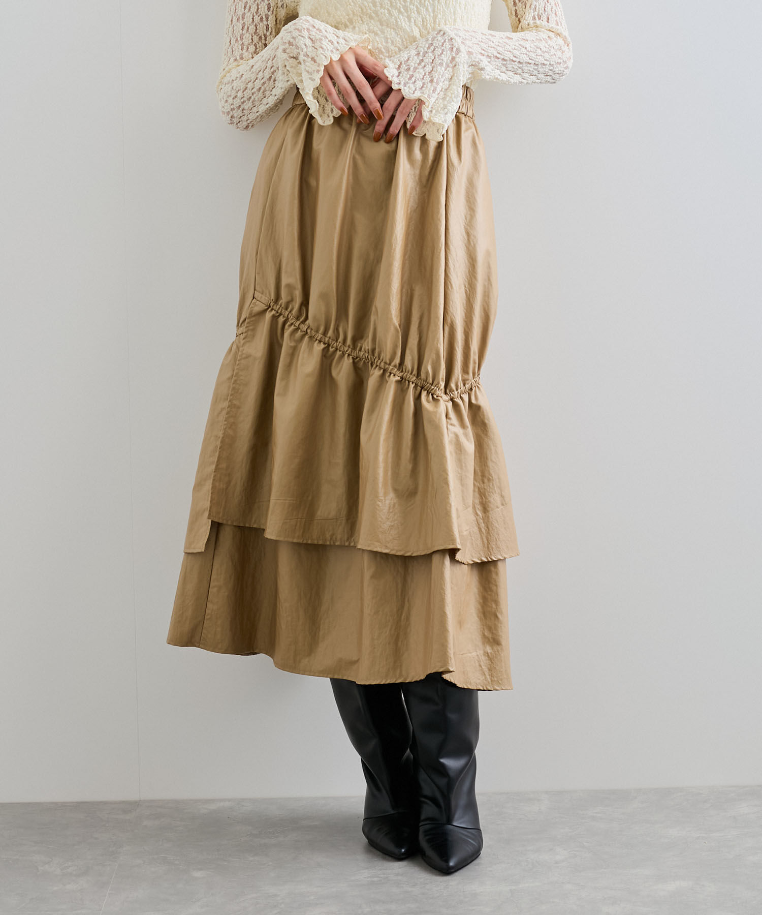 【ビス/VIS】 チンツ加工ギャザーロングスカート