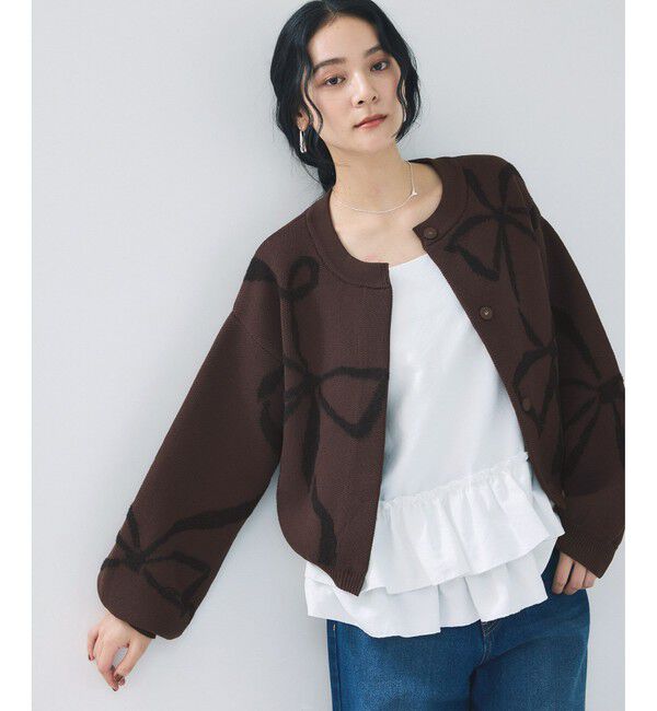 モテ系ファッションメンズ|【ビス/VIS】 リボンモチーフジャガードカーディガン/イージーケア