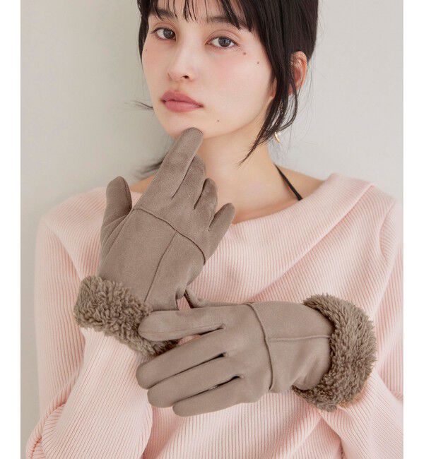 【ビス/VIS】 スマホタッチ刺繍付きムートングローブ