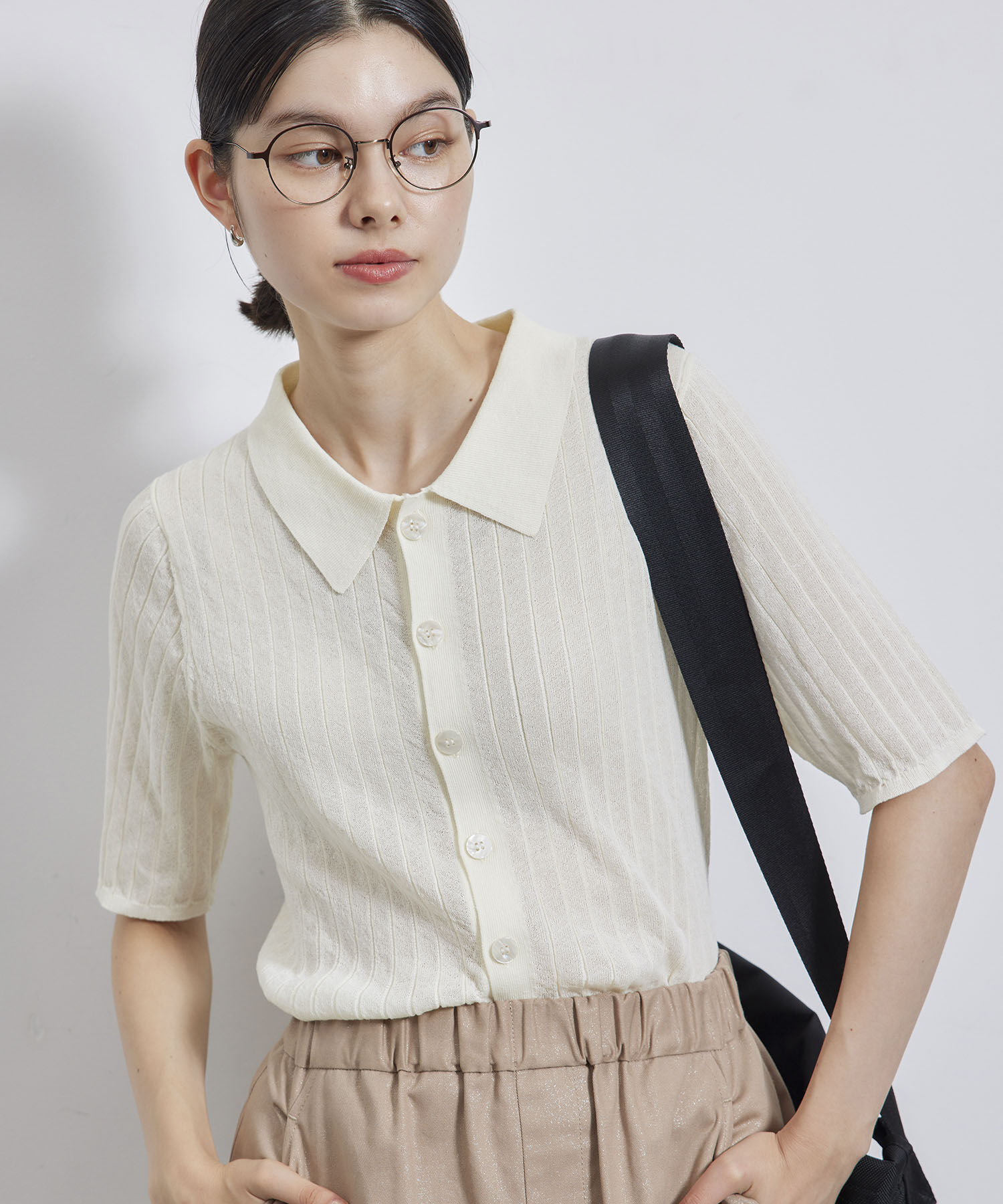 【ロペピクニック/ROPE' PICNIC】 ハーフスリーブシアーポロニット