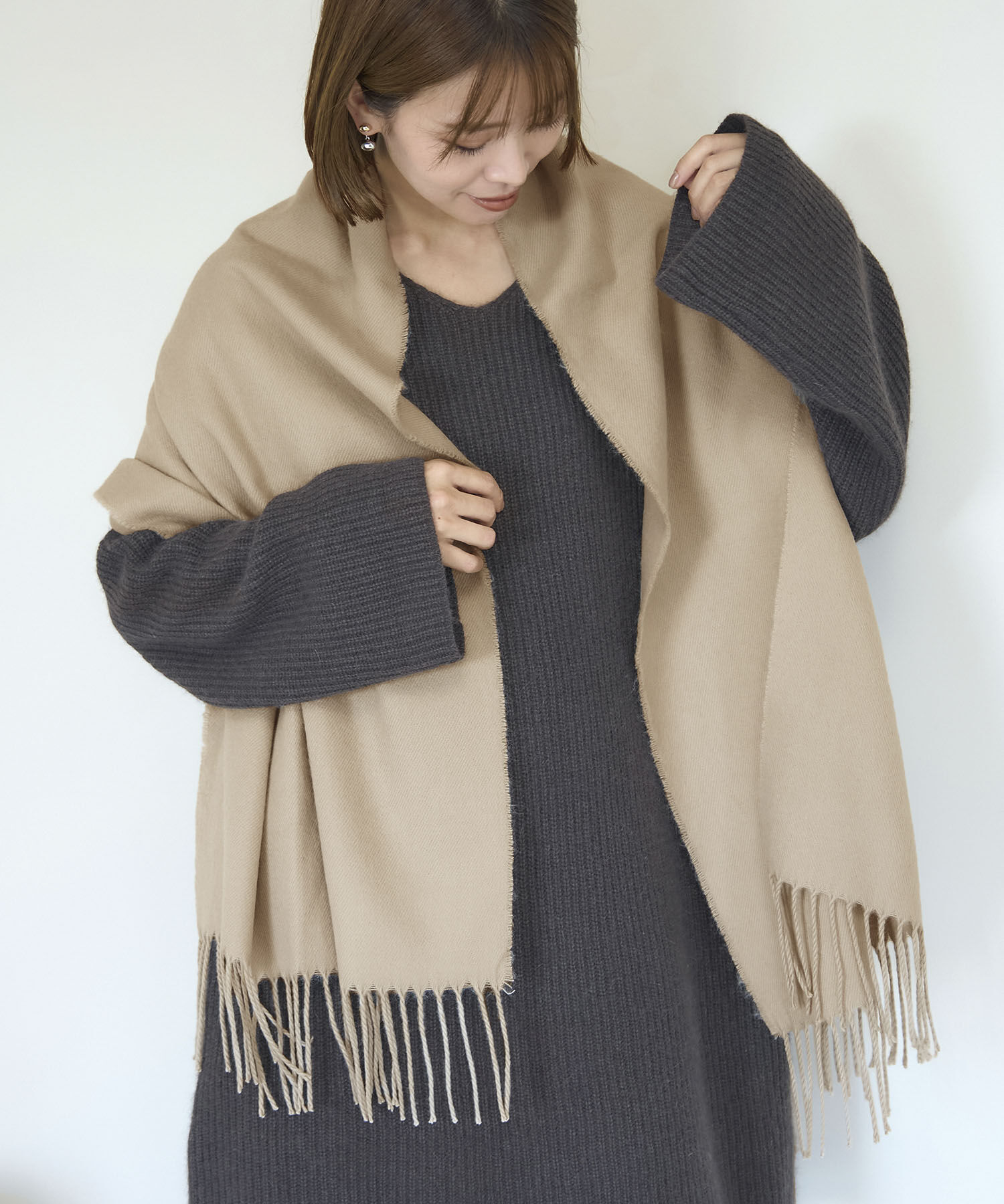 【ロペピクニック/ROPE' PICNIC】 シアバター加工・静電気防止/カラーソリッドストール