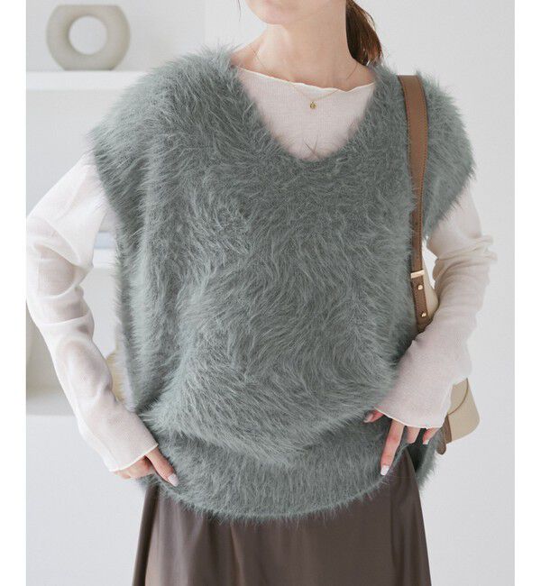 ケーブル ペプラム ノースリーブ ニット ベスト ‐ウォッシャブル