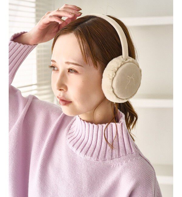 【ロペピクニック/ROPE' PICNIC】 リボン刺繍スウェード×フェイクファーイヤーマフ