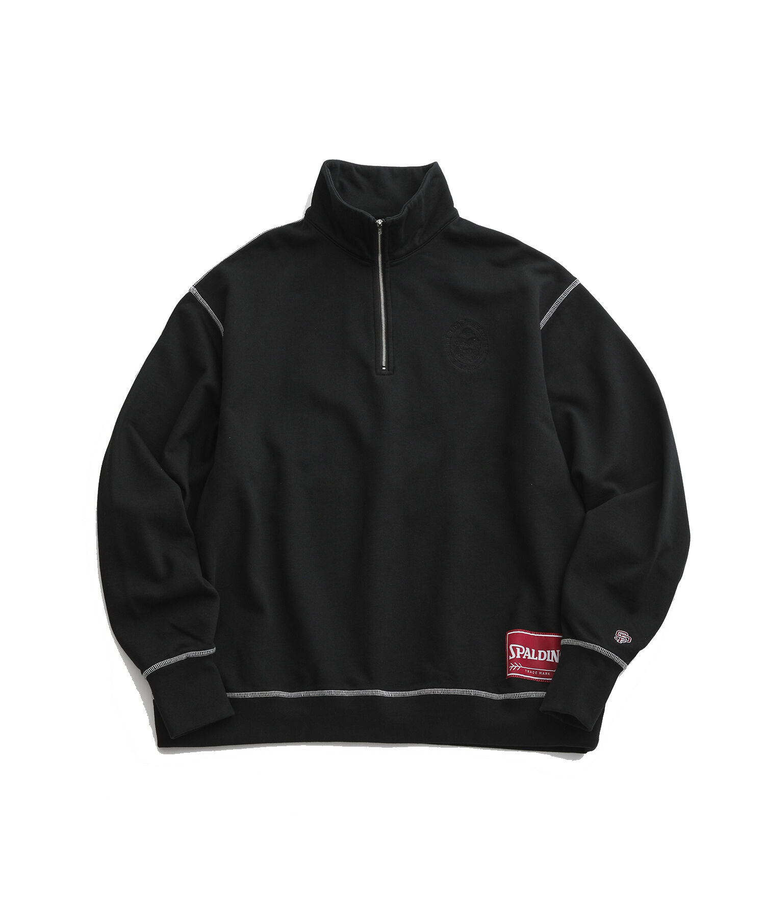 メンズファッションなら|【アダム　エ　ロペ/ADAM ET ROPE’】 《別注》【SPALDING/スポルディング】EMBROIDERY HALF ZIP POLO SWEAT / UNISEX