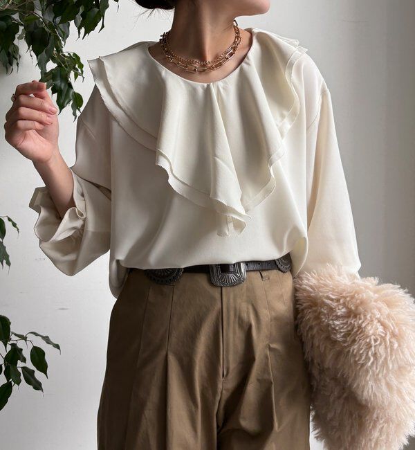 【ドゥドゥ/DOUDOU】 【WEB限定】ピコフリルカラーブラウス