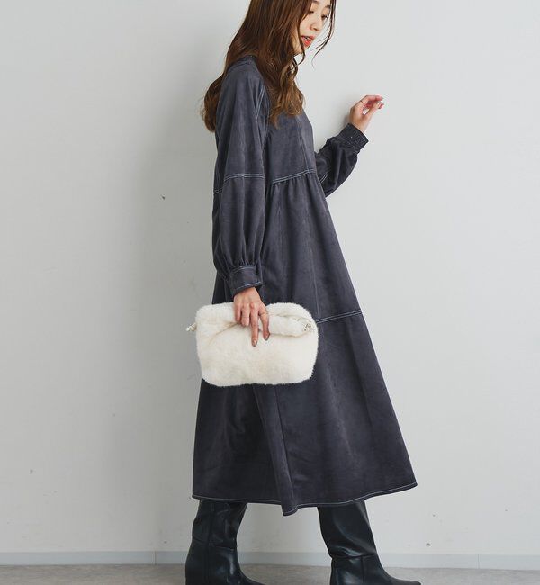 【アンディコール/un dix cors】 《着こなしの幅が広がる》前後2WAYピーチスキンステッチワンピース