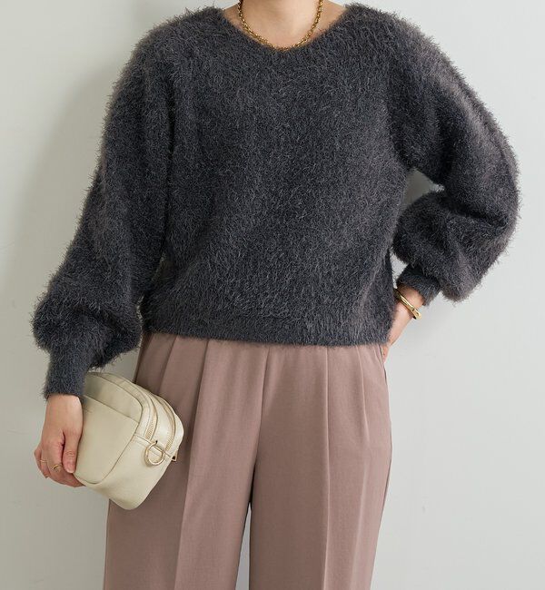 【アンディコール/un dix cors】 《幅広く楽しめる◎》前後2WAYダブルフェイスシャギーニット