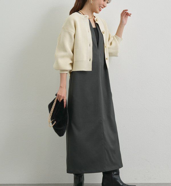 【アンディコール/un dix cors】 《着回し力抜群》深Vネックロングジャンスカ