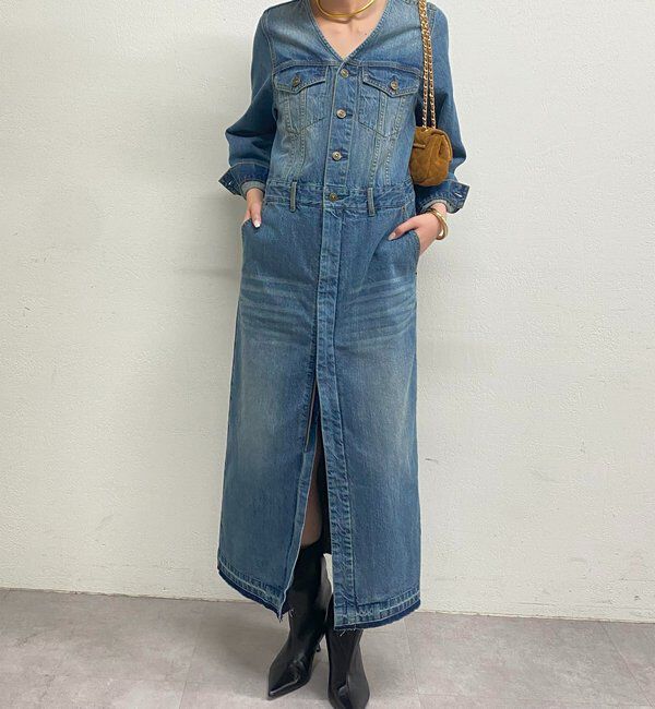 シアーチェックドッキングニットワンピース（Maglie le cassetto