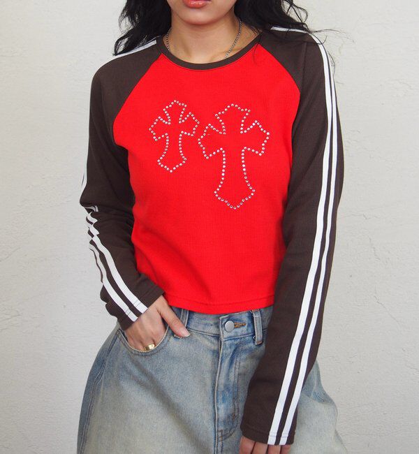 メンズファッションオススメ|【フーズフーギャラリー/WHO'S WHO gallery】 ラグランクロスラインストーントップス