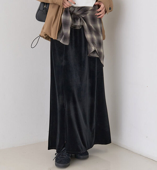 【ルージュ・ヴィフ　ラクレ/Rouge vif la cle】 ベロアフロントスリットスカート