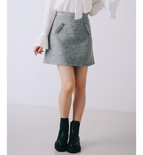 【ロウェル　シングス/LOWELL Things】 ラメネップニットビジュー付ミニスカート