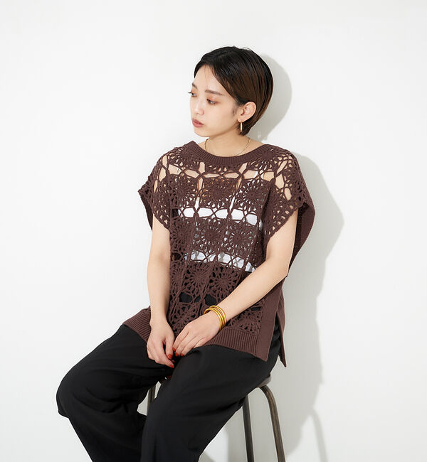 【ノミネ/NOMINE】 かぎ針カノコ3WAYベストプルーバーカーディガン