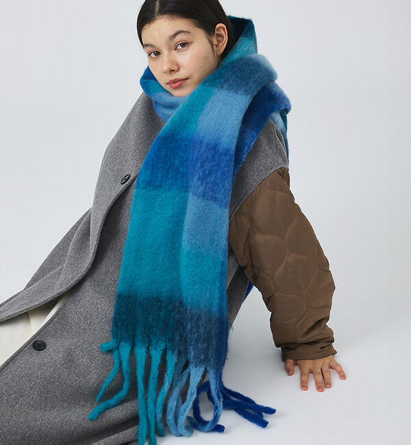 【ノミネ/NOMINE】 【bell cote】大判 チェック シャギーマフラー/ストール