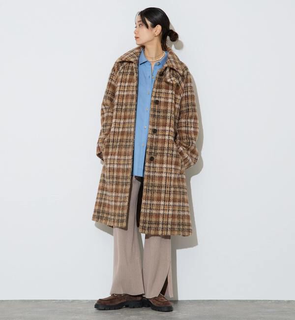 【リエス/Liesse】 チェックシャギーステンカラーコート