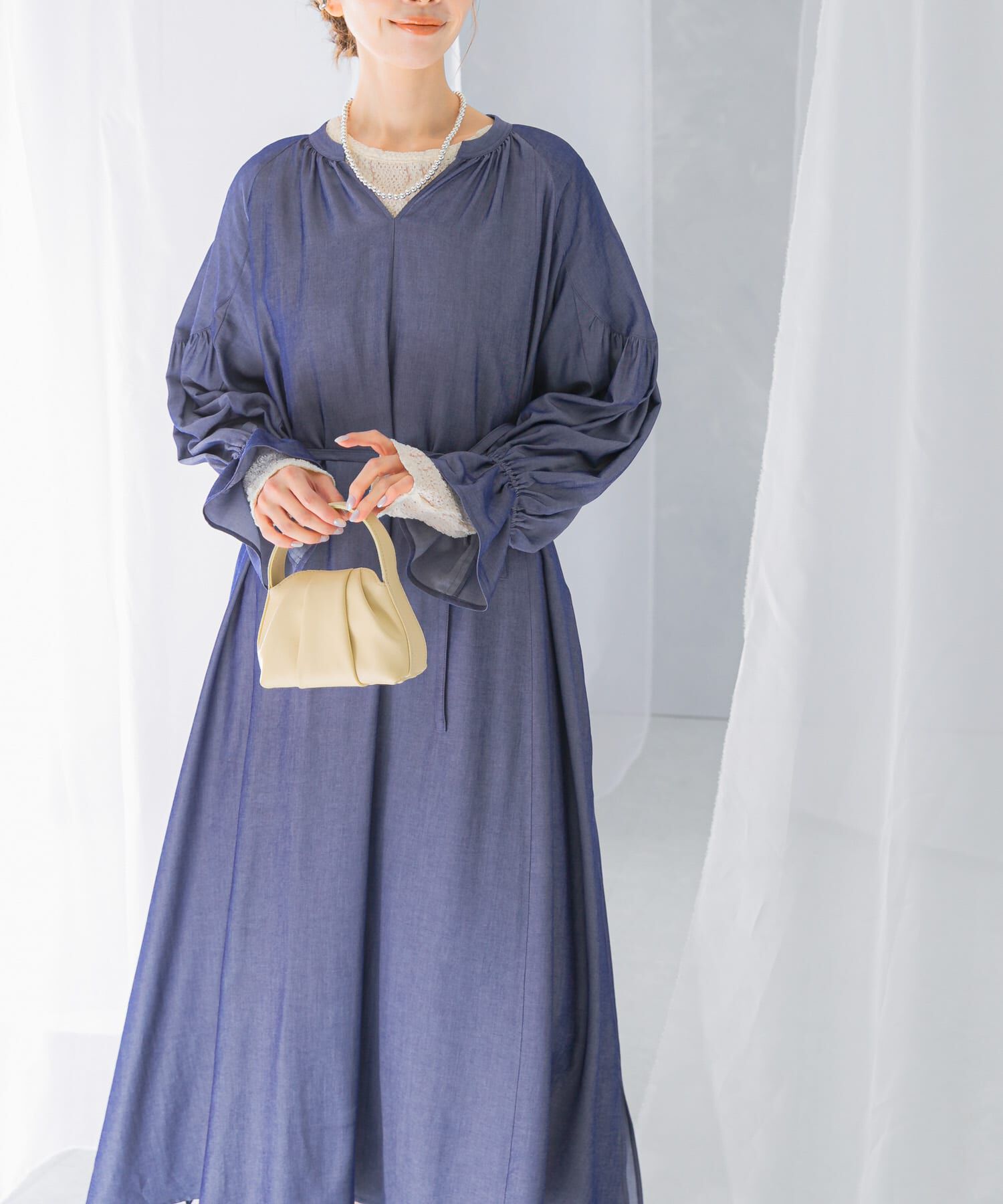 【アーバンリサーチ/URBAN RESEARCH】 デニムライクギャザーワンピース