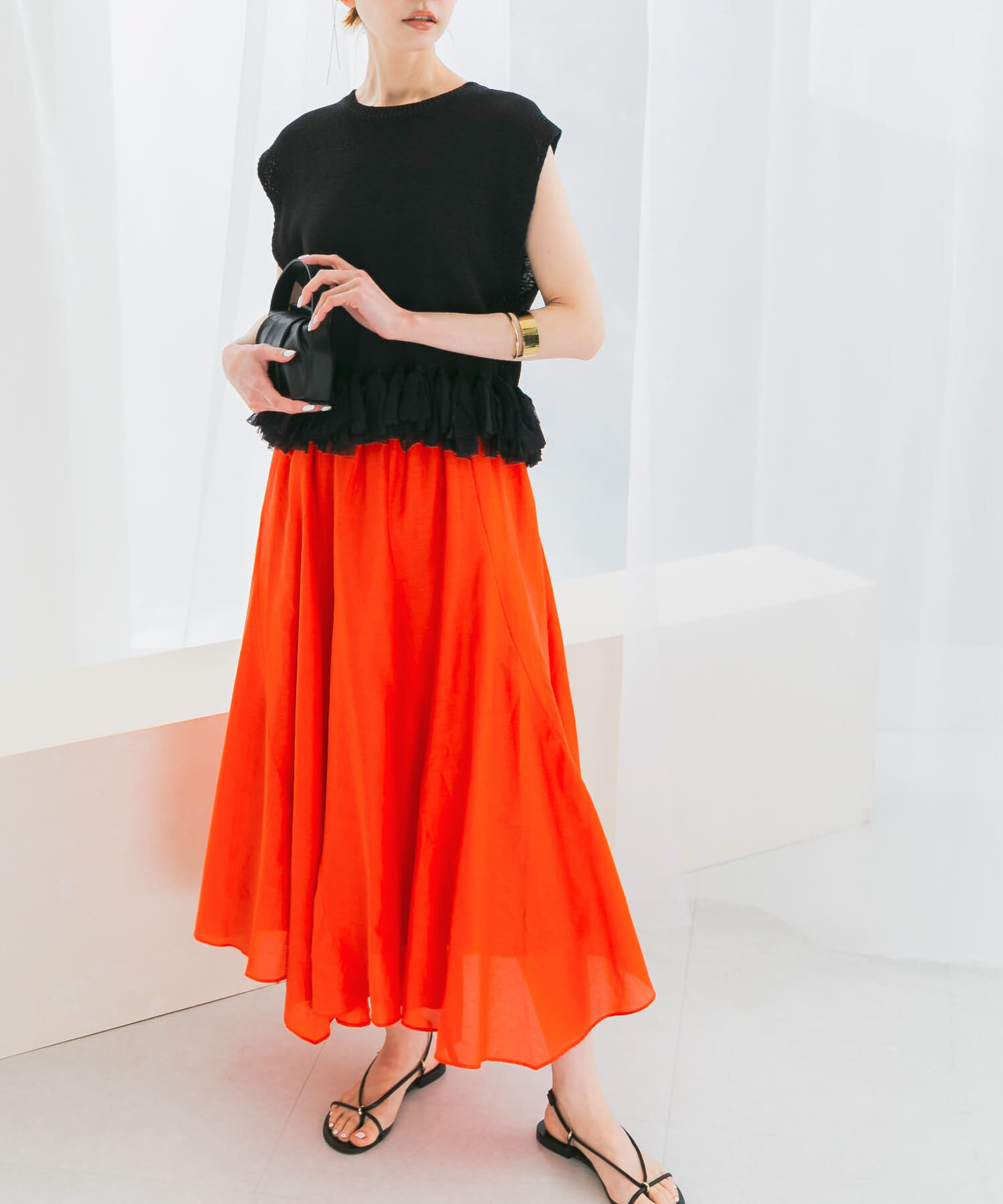 【アーバンリサーチ/URBAN RESEARCH】 コットンシルクヘムデザインギャザースカート