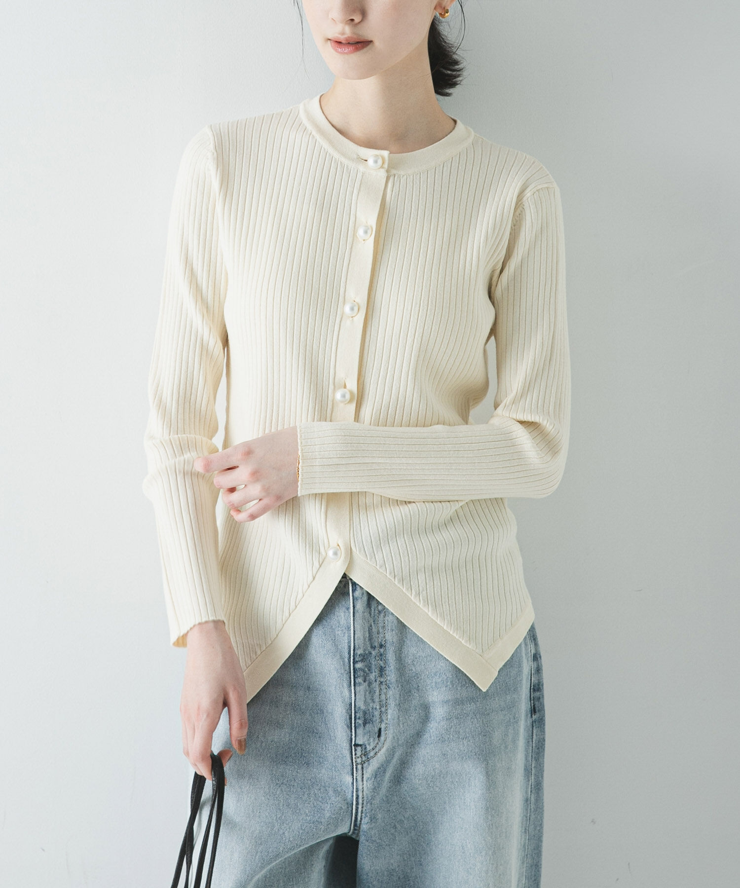 『WEB限定』パールボタンワイドリブカーディガン